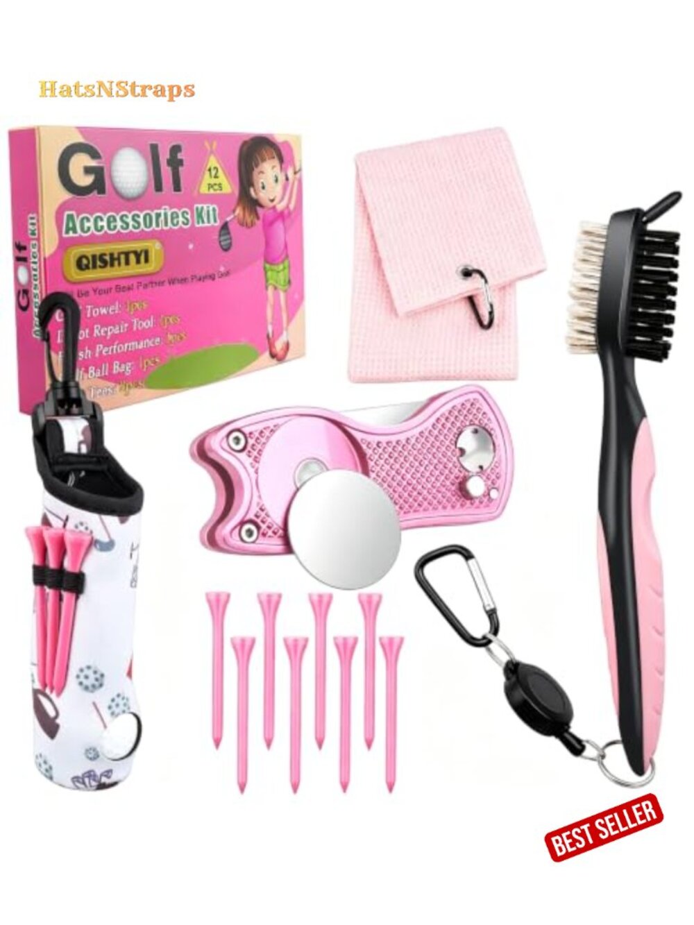 12Pc Golf Accessories Kit: Towel, Brush, Divot Tool & Ball Bag